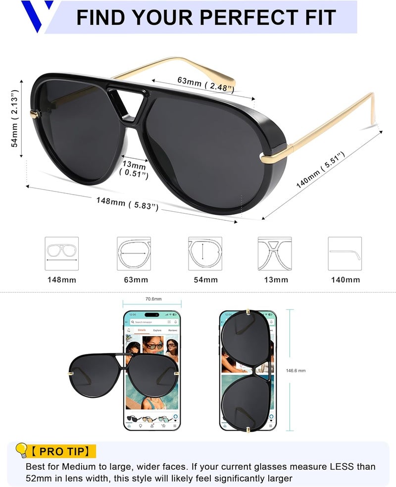 VANLINKER Oversized Trendy Polarized Aviator Sunglasses for Women Men Retro Round Sunglasses Vintage Shield Shades VL9798 - Image 5